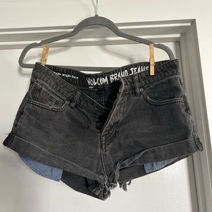 High waisted Volcom black denim shorts